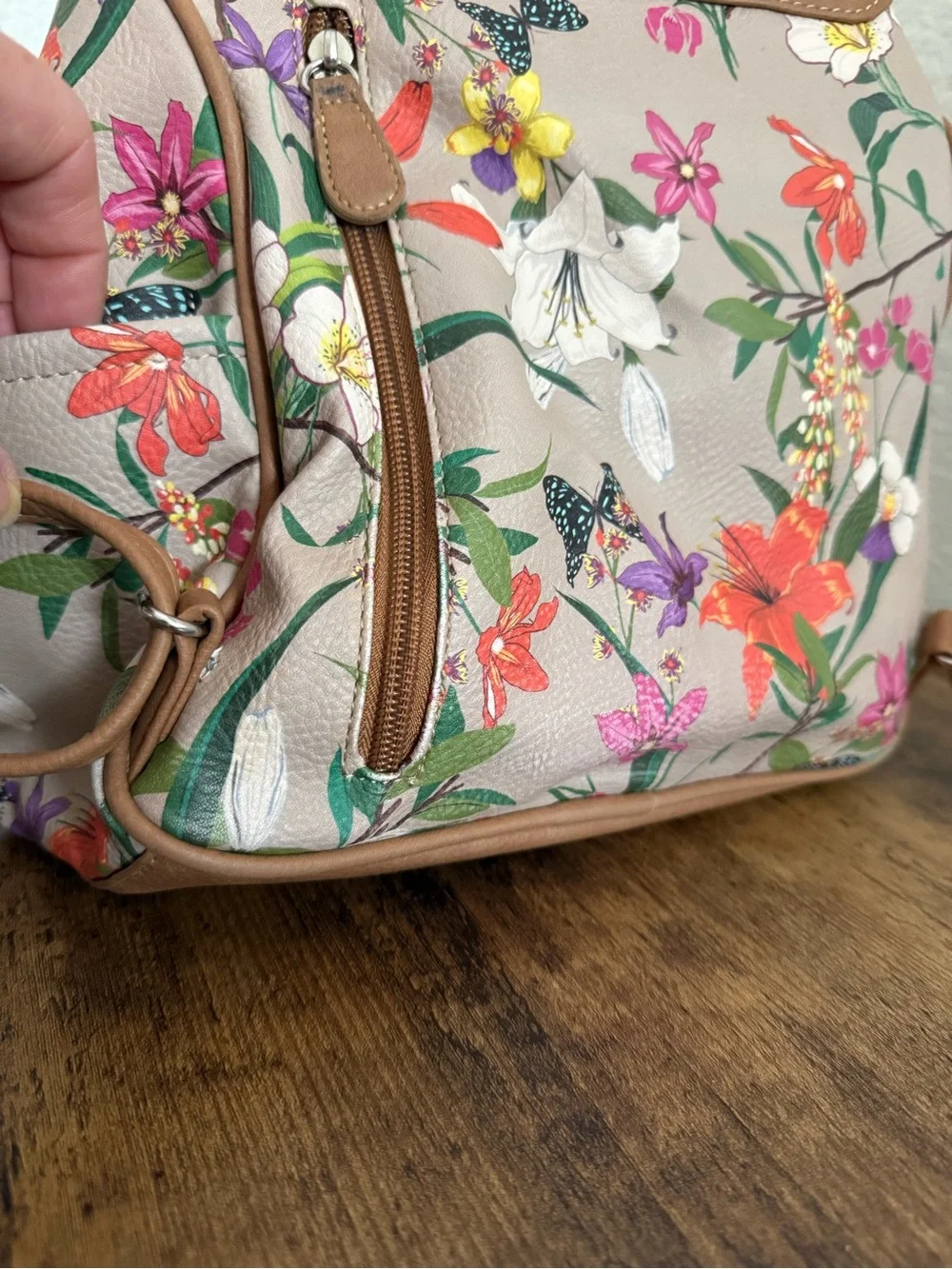 Multisac Adele Floral with Brown Trim Backpack